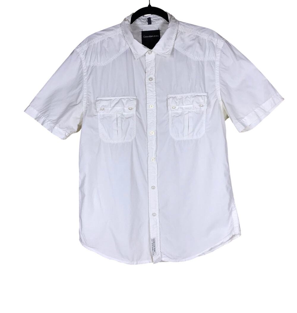 Calvin Klein Jeans Shirt Men’s Large White Utility Button Down Beach Summer